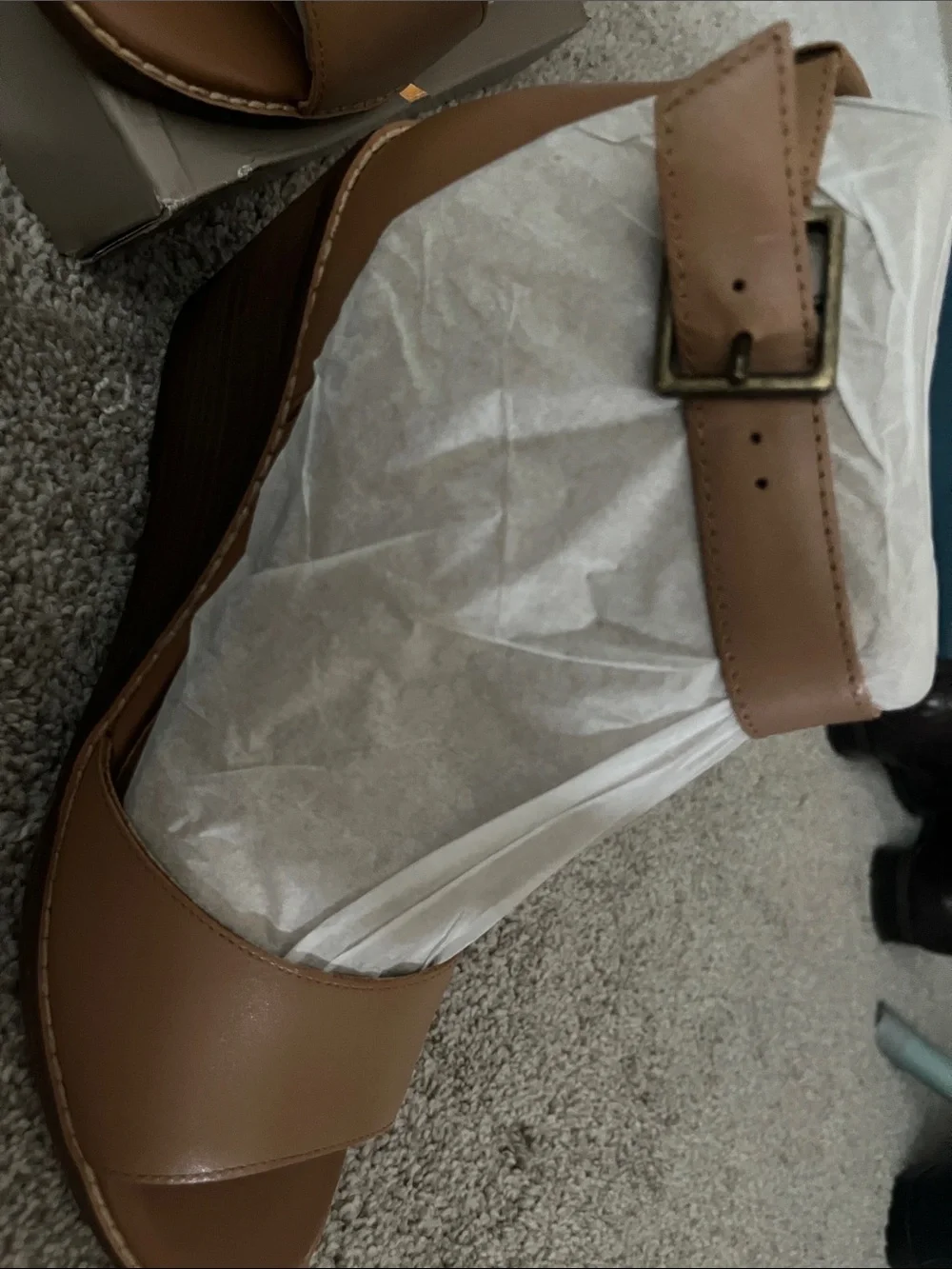 Women’s Tan Open-Toe Wedge Sandals- new in original packaging